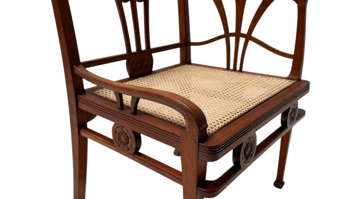 Art Nouveau Armchair with Wicker Seat by H.P. Mutters & Zoon, 1900s